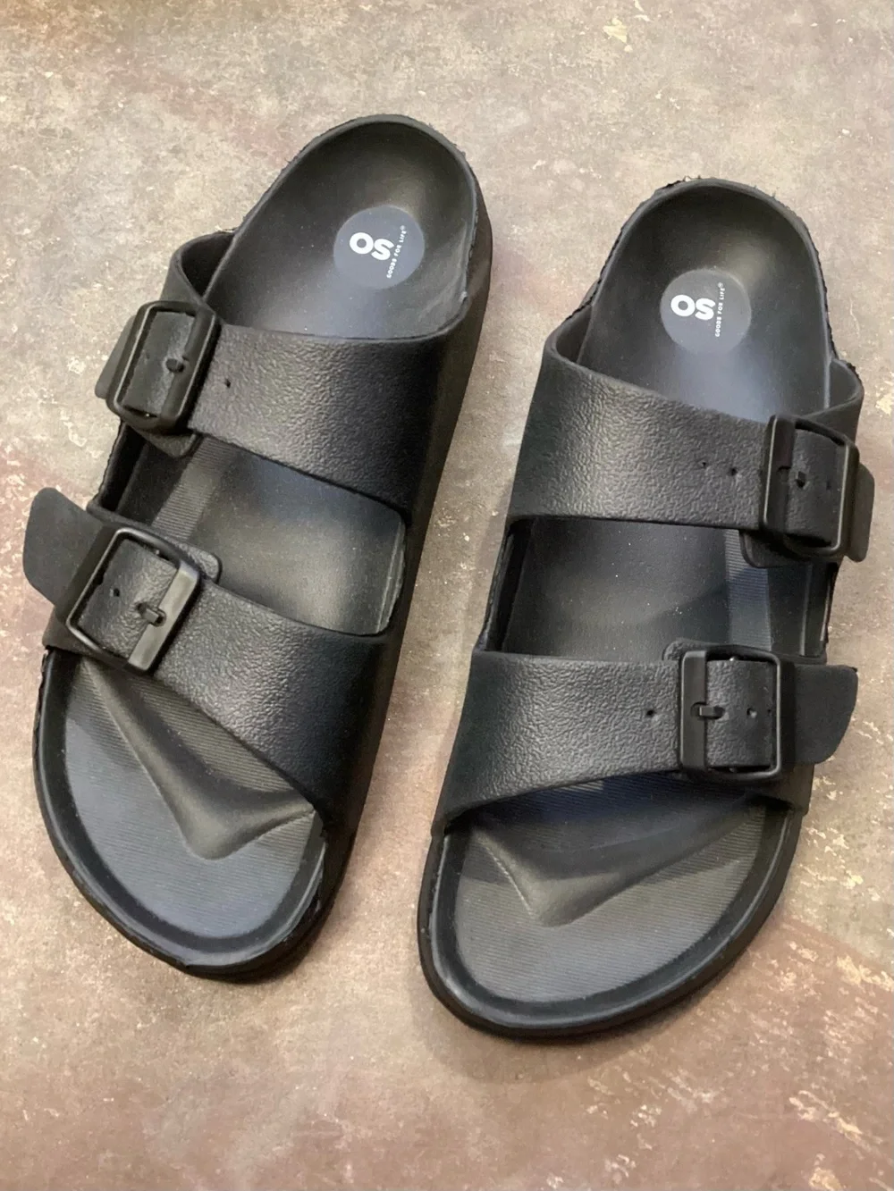SO Black Double Buckle Footbed Slide Sandals Adjustable Comfort Slides Size 10‎